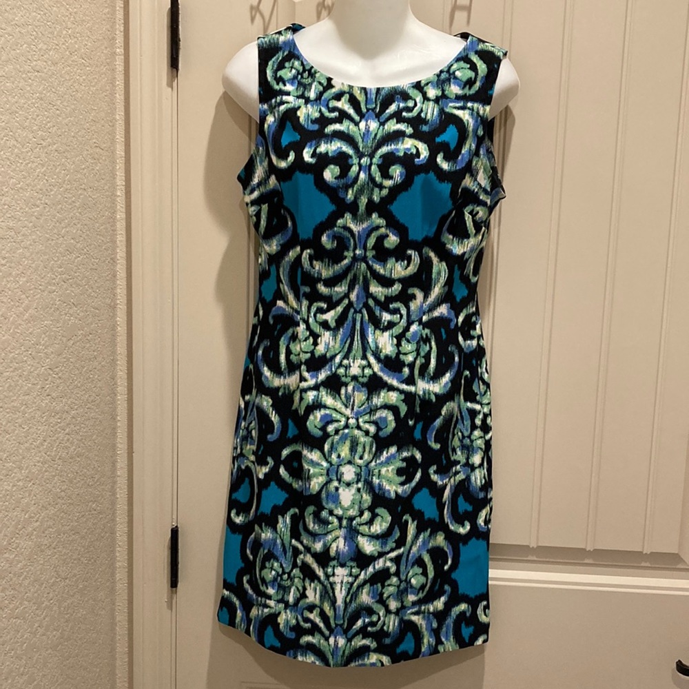 Laura Petites Women’s Sz 6 Multicolor Aztec Sheath Dress Zipper Back Sleeveless